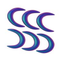 Ilustración de seis medias lunas organizadas en dos filas, con efecto degradado en colores azul, morado y verde sobre fondo transparente.